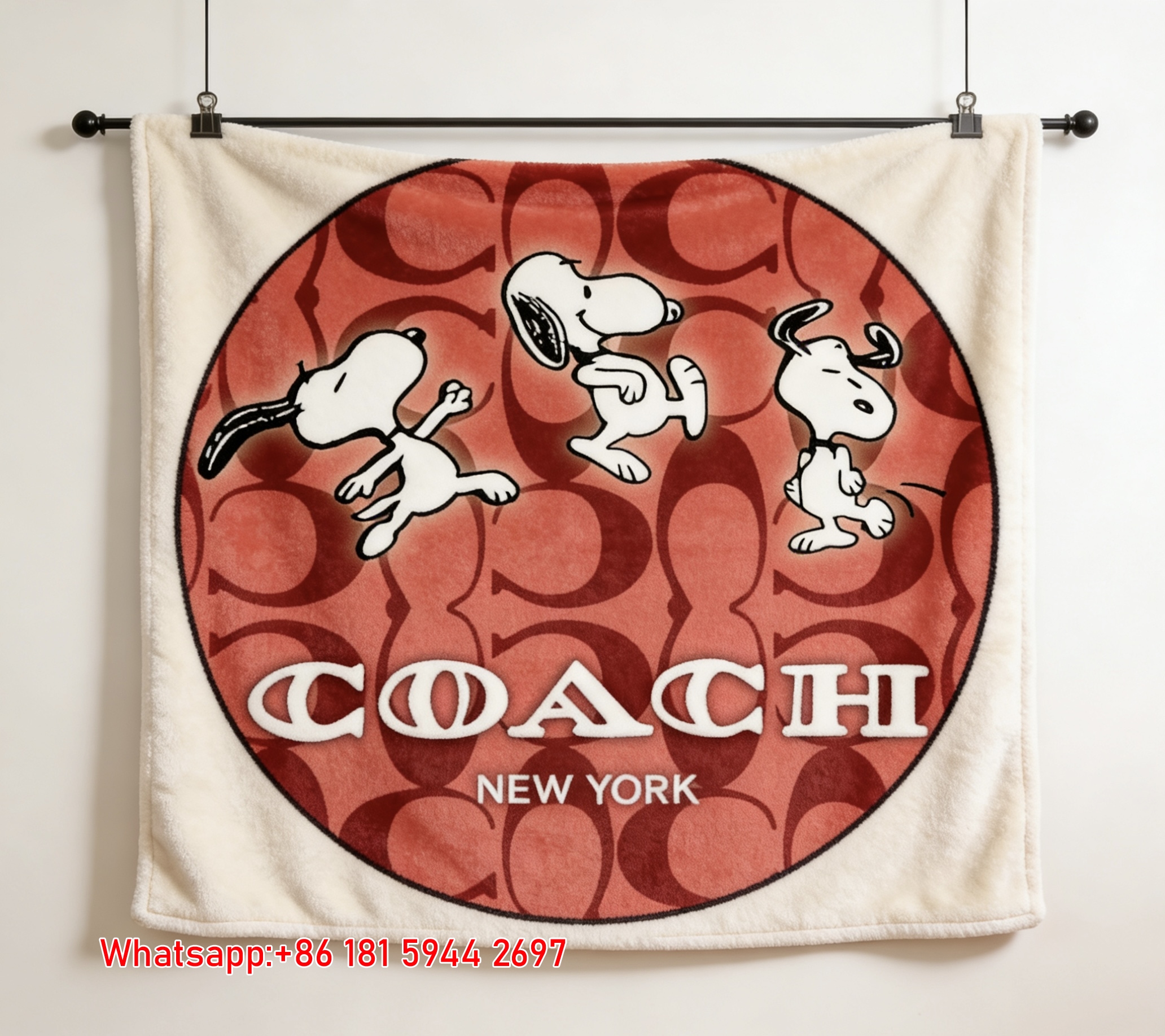 Coach Snoopy Red Monogram Flannel Throw Blanket C021